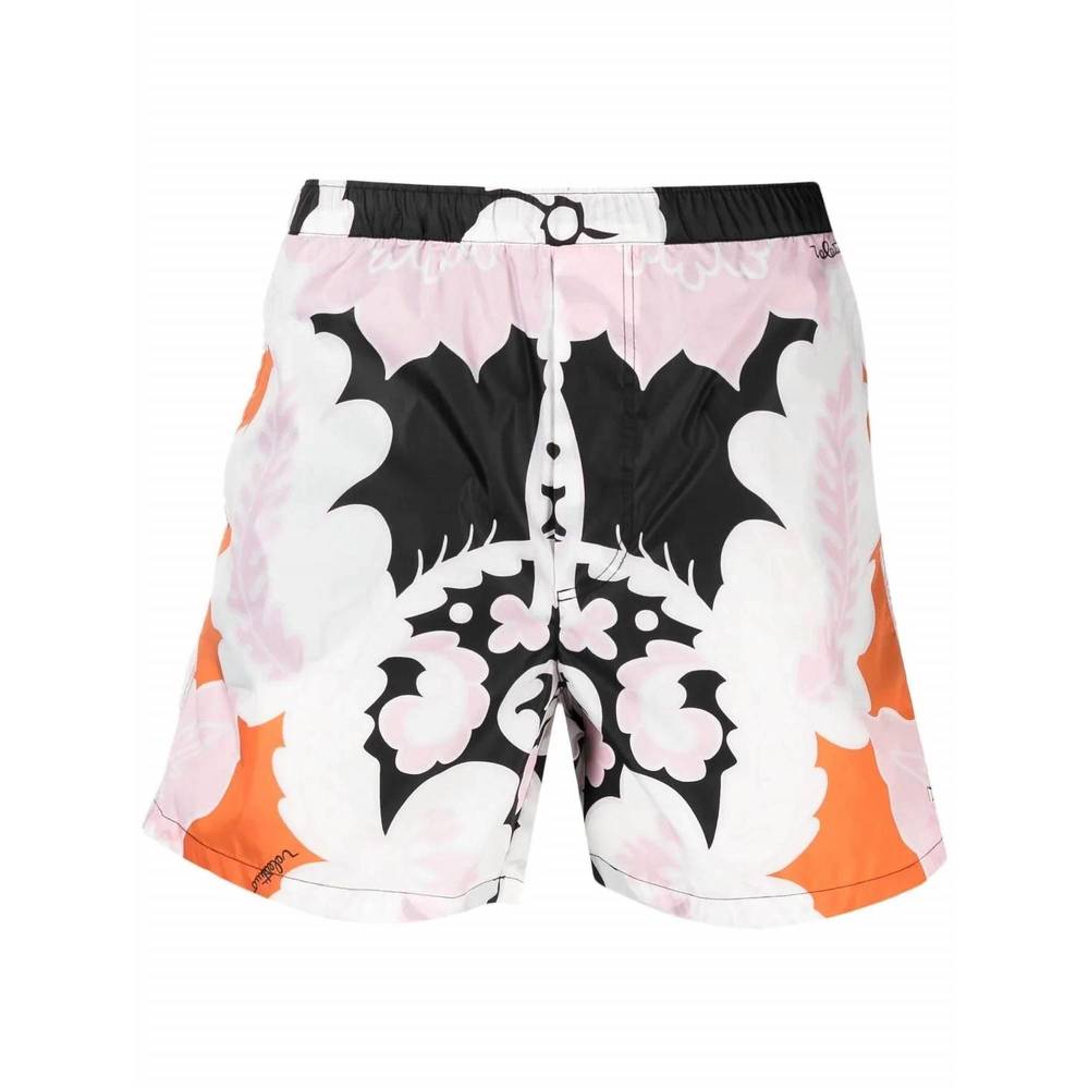 NEW VALENTINO men's arazzo print swim shorts in black/rose